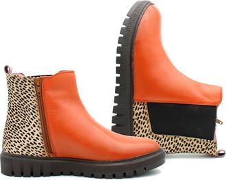 Soruka Womens Ankle Leather Boot With Animal Print In Orange/multi