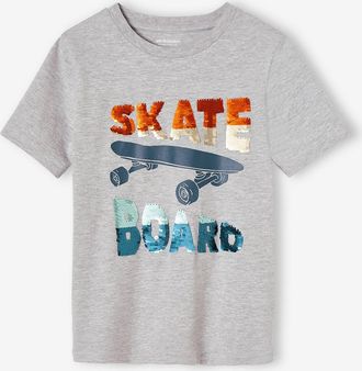 Vertbaudet Jungen T-Shirt mit Wendepailletten grau meliert