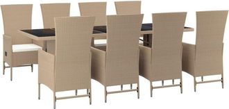vidaXL Set Comedor De Jard&iacute;n 9 Pzas Con Cojines Rat&aacute;n Sint&eacute;tico Beige Vidaxl