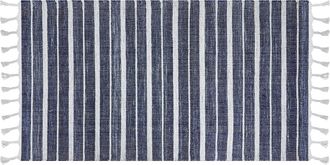 Beliani Beliani - Alfombra Azul Oscuro Blanco 80 X 150 Cm Pl&aacute;stico Reciclado Patr&oacute;n A Rayas Bademli