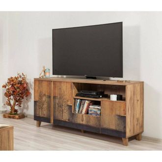 Dmora Dmora - Mueble De Televisi&oacute;n Justitia, Aparador De Sal&oacute;n, Mueble Bajo Para Tv, Base De Pared Equipada, 160x45 H76 Cm, Roble