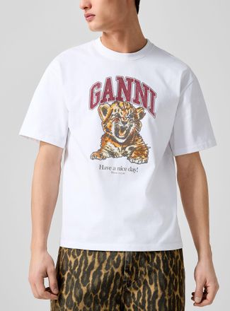 Ganni Mens Beaded texture tiger cub T-shirt