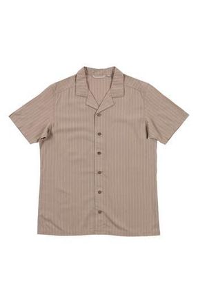 Burnside Stripe Linen & Cotton Blend Camp Shirt in Safari at Nordstrom Rack, Size Xx-Large