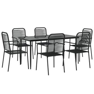 Berkfield Home Elegant 7 Piece Garden Dining Set Black Cotton Rope & Steel