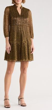 Vince Camuto Novelty Ruffle Neck Long Sleeve Trapeze Dress in Gold at Nordstrom Rack, Size 14