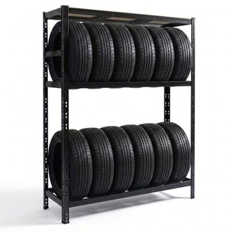 Relaxdays Relaxdays Estanter&iacute;a Para 12 Neum&aacute;ticos, 180&times;120&times;40 Cm, 450 Kg, Acero, Montaje, Para Taller, Negro