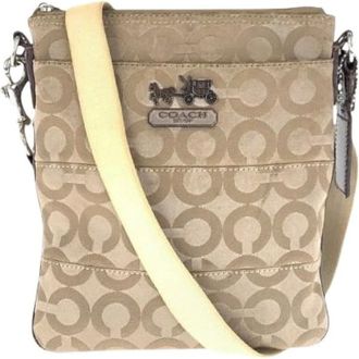 Coach Pre-owned Cross Body Bags, female, Beige, Size: ONE SIZE Pre-owned Op Art Canvas Shoulder Bag