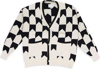Rhude BLACK/CREAM CHEVRON CHECKERED KNIT CARDIGAN