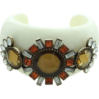 Olivia Welles Flower Power Cuff Bracelet in Burnished Gold /White /Brown at Nordstrom Rack