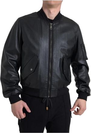 Dolce & Gabbana Elegante zwarte leren bomberjack - Heren - Leren en Su&egrave;de Jassen - Zwart - XS - Leer - Jassen