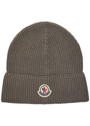 Moncler Logo-appliqu&eacute;d Cotton Beanie - Grey - One Size