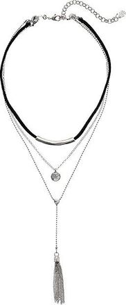 Lucky Brand Tassel Lucky Layer Choker Womens Necklace Womens Necklace Silver, Silver Tone