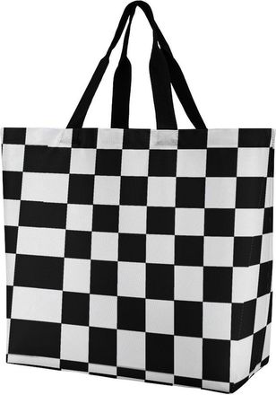 Generic Black White Race Checkered Flag Shoulder Bag Durable Grocery Bag Lightweight Grocery Bags For Work College Picnic