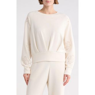 T Tahari Rose Embroidered Scuba Knit Crewneck Top in Ecru at Nordstrom Rack, Size Small