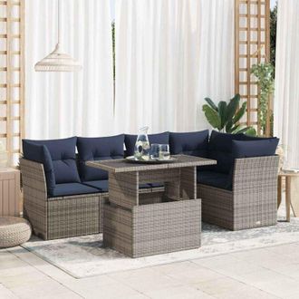 vidaXL Set Sof&aacute;s Jard&iacute;n Y Cojines 6 Pzas Rat&aacute;n Sint&eacute;tico Acacia Gris Vidaxl