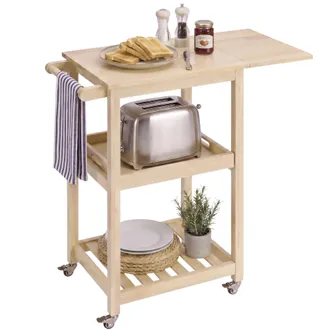 Best Choice Products Rolling Kitchen Island Cart w/ Drop Leaf Extension, Solid Wood, Tray, Shelf, Wheels