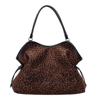 Generic Cymwer Women Leopard PU Shoulder Bag Retro Tote Handbag Large Capacity Daily Use(Brown) (Brown)