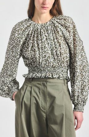 Derek Lam Charlee Clover Print Woven Shirt in Marshmallow/Mermaid at Nordstrom, Size Xx-Large