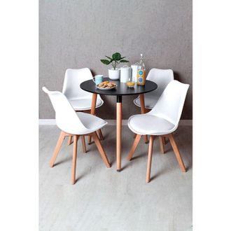 Regalos Miguel Regalos Miguel - Black Friday - Conjunto Mesa Tower Redonda 80 Cm Negra Y Pack 4 Sillas Synk Basic - Blanco