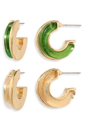 Natasha 2-Pack Hoop Earrings in Green/Clear at Nordstrom Rack