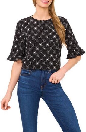 CeCe by Cynthia Steffe Floral Embroidered Ruffle Cuff Top in Rich Black at Nordstrom Rack, Size X-Small