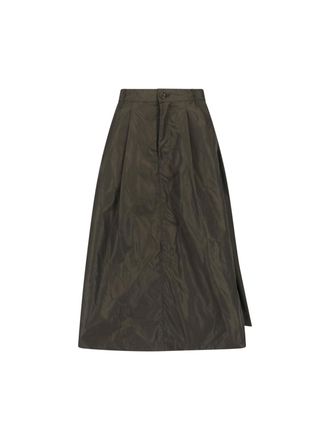 Aspesi Green Technical Fabric Elastic Waist Midi Skirt