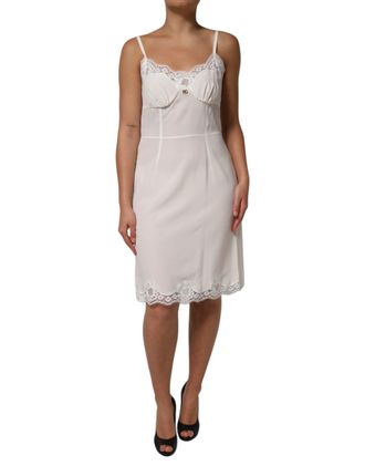 Dolce & Gabbana Womens White Lace Gold Dg Logo Silk Dress Sleepwear Cotton Nylon Elastane