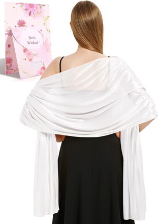 Heekpek Xnova Silky Satin Scarf Wraps for Women Ladies Scarves Brides BridesmaidsStole Shawl for Wedding Evening Party Girls Gifts Ivory Metallic(White,One si