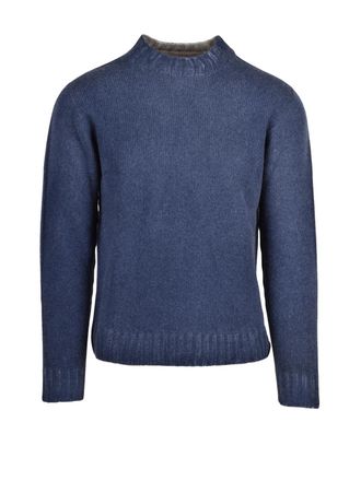Bob Blue/Beige Virgin Wool Two-Tone Crewneck Sweater