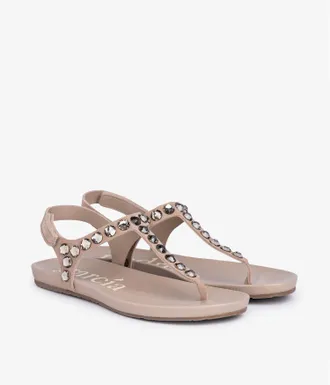 Pedro Garcia Beige crystal studded thong sandal | Judith | Essentials collection