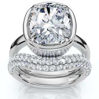 Pompeii3 Certified 4 1/2Ct Cushion Pave Andrea Engagement Wedding Ring Set Gold Lab Grown