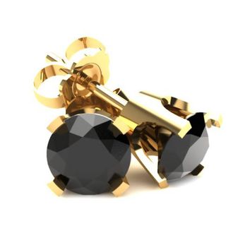 Pompeii3 85Ct Round Brilliant Cut Heat Treated Black Diamond Stud Earrings in 14K Gold Classic Setting