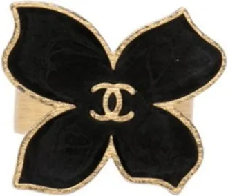 Chanel Gold Black Gold Plating Band Ring (Pre-Owned)