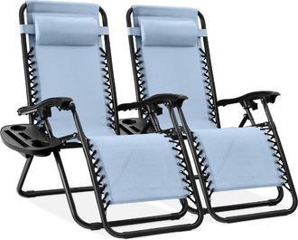 Best Choice Products Set of 2 Zero Gravity Lounge Chair Recliners for Patio, Pool w/ Cup Holder Tray