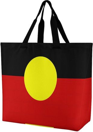Generic Australian Aboriginal Flag Reusable Shopping Bags Large Capacity Grocery Bag Heavy Duty Tote for Women 40x40x16cm