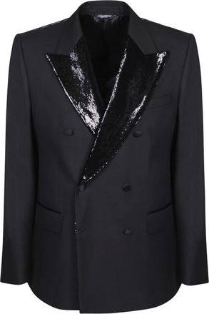 Dolce & Gabbana Kostuums, Heren, Zwart, L, Leer, Double-Breasted Jas