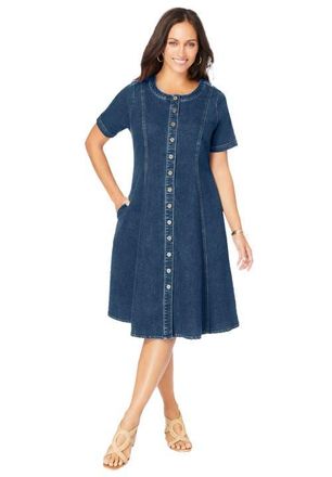 Jessica London Button Front Denim Dress in Medium Stonewash at Nordstrom, Size 12