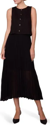 Melloday Mixed Media Pinstripe & Chiffon Dress in Black/ivory Stripe at Nordstrom, Size X-Large