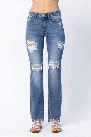 Judy Blue Destroyed Straight Mid Rise Jeans In Blue