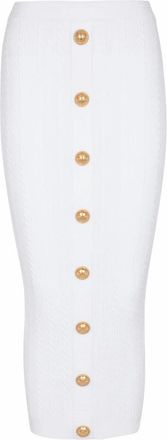 Balmain Cable-knit Midi Skirt - Dames - Kokerrokken - Wit - L - Polyester - Rokken