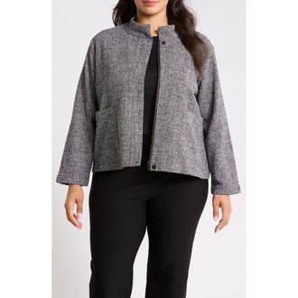 Eileen Fisher Stand Collar Jacket in Black White at Nordstrom, Size 1X