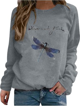 Generic Sweatshirts for Women Autumn Winter Casual Pullover Blouses Tops Womens Crewneck Printed Long Sleeve Jumpers Loose Sportswear Size 10-20 UK Grey