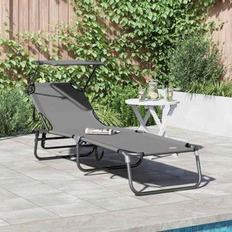 vidaXL Vidaxl - Folding Sun Lounger Folding Grey 56 x 190 x 81cm Fabric