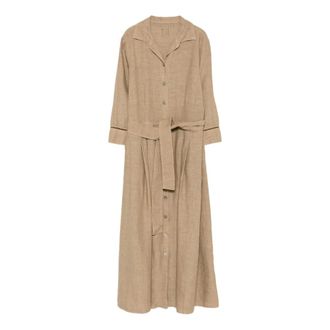 120% Lino 120% Lino, Shirt Dresses, female, Beige, Size: L Linen Shirt Dress