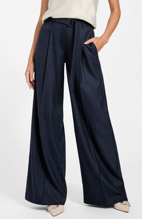 Guess Zanita Pinstripe Wide Leg Pants in S7Z1-Dark at Nordstrom, Size Medium