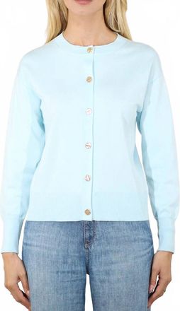 Metric Knits Crewneck Long Sleeve Cardigan In Pale Mint