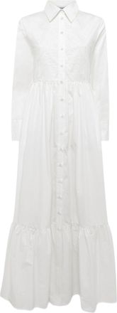 Blugirl Long White Dress With Button-Down Front And Gathered Waistline