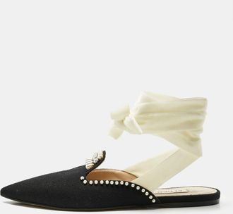 The Attico Black Canvas Crystal Embellished Mules