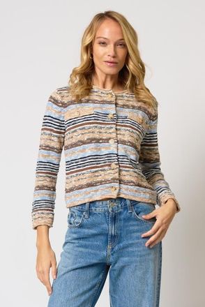 Central Park West Marlon Textured Stitch Cardigan in Brown/blue Multi at Nordstrom, Size Small