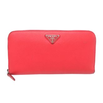 Prada Red Color Leather Long Wallet (Bi-Fold) (Pre-Owned)